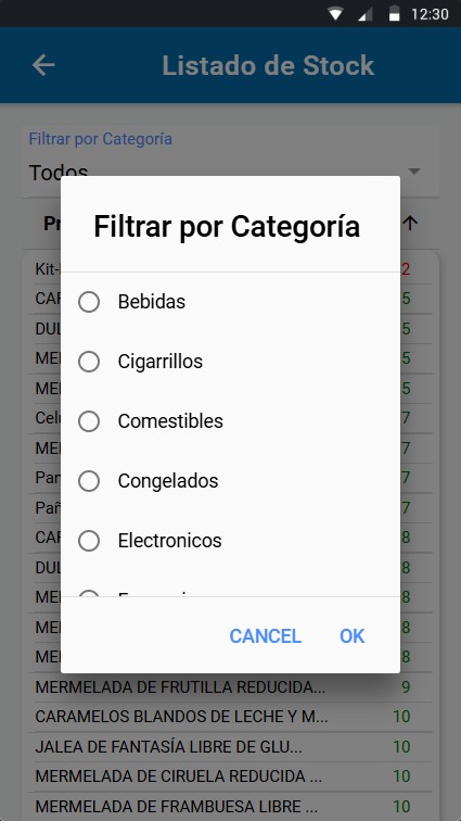 Aplicacion para kiosco Stock filtrar